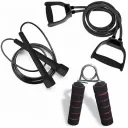 Combo of D-Shaped Dual Resistance Bands with Sports Skipping Rope and a Foam Hand Gripper